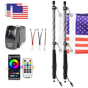 2FT Fat RGB LED Whip Lights  with Spring Base, App & Remote Control for UTV ATV RZR SXS Can-Am – Holiday Gift