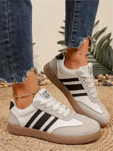 New Women's Patchwork Color Training Shoes - Three Black Stripes Retro Forrest Gump Sneakers, Casual Versatile Flat Sport Shoes, Athletic Shoes
