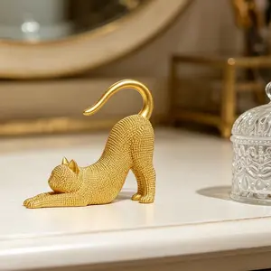 Fashionable Cat Statue, Cat Figurine & Animal Sculpture for Living Room, Animal Sculpture for Living Room, Shelf, Office - Handcrafted Beaded Modern Table Centerpiece (Gold/Silver)