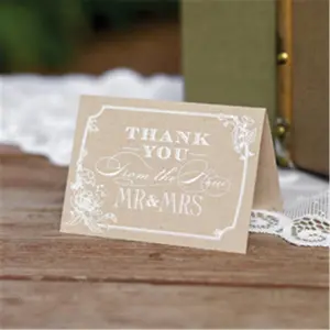 212 MAIN Floral Mr&Mrs Theme Vintage Print Kraft Paper Compact Thank You Cards, Pack of 50 with Printed Message, Ideal for New Couples’ Wedding Supplies (Home & Festive Party Supplies)