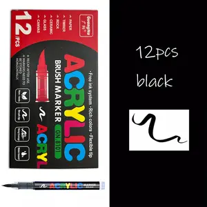 Acrylic Paint Marker Set, 12pcs/set Quick Drying Water-based Marker Set, Suitable for Rock Painting, Canvas, Wood, metallic, Plastic, Fabric, Glass, Ceramics