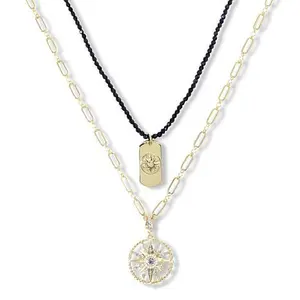 Heidi Daus Compass and Dog Tag 2-piece Chain and Beaded Necklace Set