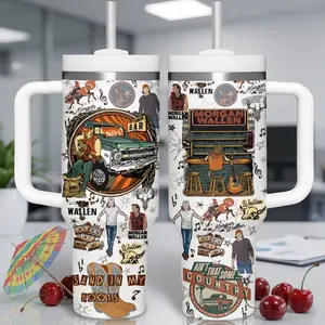 Retro MW Music 40oz Tumbler with Handle, Country Music Travel Mug Gift