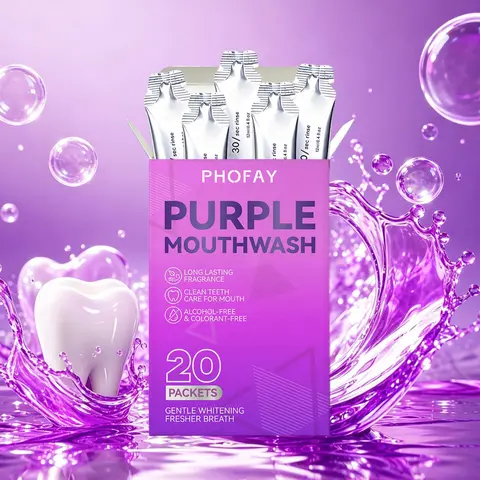 PHOFAY 20 Pack Sachets Purple Mouthwash | Vegan Mint, Alcohol & Peroxide Free, Hydrating, Freshens Breath, Gum Health Support