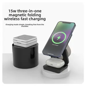 3 in 1 Wireless Charging Station Multifunctional Charger with Bluetooth Speaker Alarm Clock RGB Pixel Display Fast Charging for iPhone 16 15