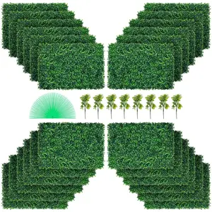 Artificial Boxwood Panel UV Protected 24 Pack Hedge Wall Panels For Indoor And Outdoor Use Backdrop 24 X 16 Inches Green Grass Wall Decor Faux Hedge Privacy Fence Garden Backyard Decoration