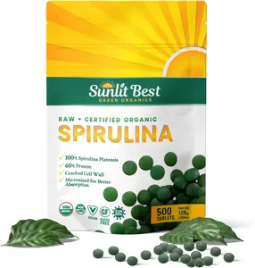 Sunlit Best Organic Spirulina 500 Tablets - Natural Super Greens Supplements for Immune Support, Gut Health & Energy with Chlorophyll, Vegan & High Protein, Non GMO