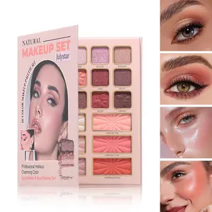 Natural Nude 18 Shades Makeup Set, Eyeshadow + Face Powder (Blush/Highlighter) Combo, Matte & Shimmery Highly Pigmented, Long-Lasting Waterproof, Portable with Brush for Daily & Special Occasions