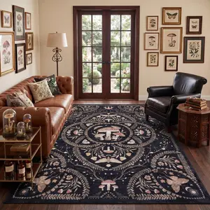 European Classical Mushroom Butterfly Pattern Decorative Rug, Soft Non-Shedding Carpet for Living Room, Bedroom, Coffee Shop, Multiple Sizes Available