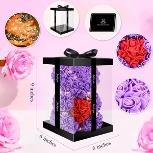 Bear Rose Flowers Light Up, Mothers Day Bear Gifts for Mom, Women Gifts Home Decorations for Christmas Valentines Mothers Day Birthday, for Her Mom Wife Girlfriend Daughter (Purple) Set Boxes