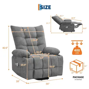 Power Lift Recliner Chair for Elderly - Electric Massage & Heat Recliner with 45°Assist Stand,Living Room Sofa for Small Space Furniture,Swivel Rocker with Cup Holders,Reclining Lounge for Adults,Gray Steel Adjustable