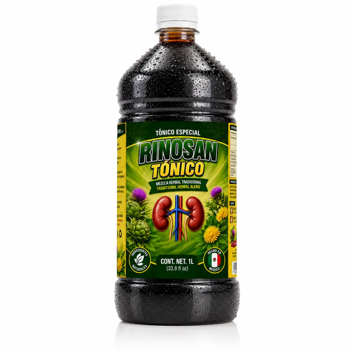 Rinosan Tónico Herbal 1 Litro (33.8 fl oz) – Traditional Herbal Blend con Axocopacle, Chaya, Cola de Caballo, Jamaica, Palo Azul & More – Mezcla Herbal Tradicional – Hecho en México