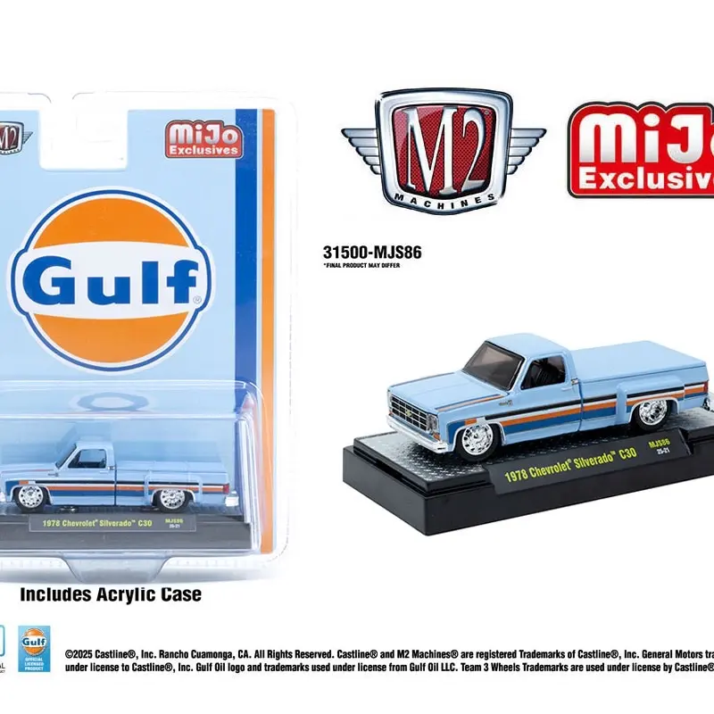 M2 Machines 1:64 Scale 1978 Chevrolet Silverado C30 Custom GULF Blue Collector Model Car - MiJo Exclusives Limited Edition Scale Model Truck, Scale Model Car