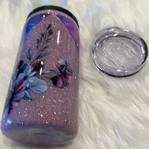 Stainless Steel 4 in 1 Can Koozie with Purple Glitter Vinyl and Decal for Kitchen Utensils