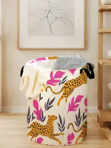 Cheetah Print Laundry Basket with Handle, Durable Foldable Clothes Storage Bin, Large Capacity Toy Organizer for All Seasons