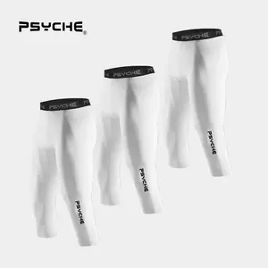 PSYCHE 3 Pack Men's 3/4 Compression Pants Compression Underwear For Gym Workout Running Basketball,Squat-Proof, Sweat-Wicking And Ultra-Breathable
