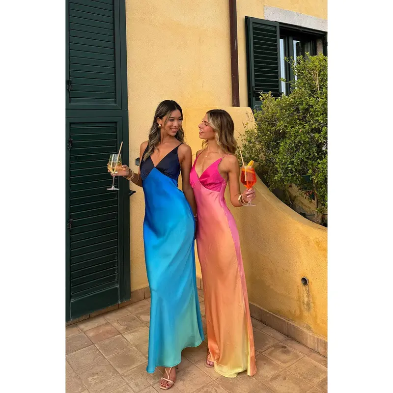 chinese dress ladies Mirabella Blue Satin Sorbet Maxi Dress – 12th Tribe
