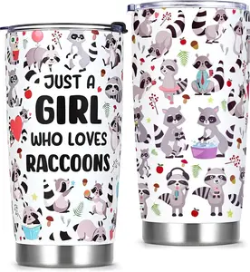 Qtencas Racoon Gifts for Women, Cute Raccoon Gifts, Just a Girl Who Loves Raccoons 20 Oz Insulated Tumbler, Funny Christmas Birthday Gift for Raccoons Lovers Girl Women Sister Bestie Niece BFF, White