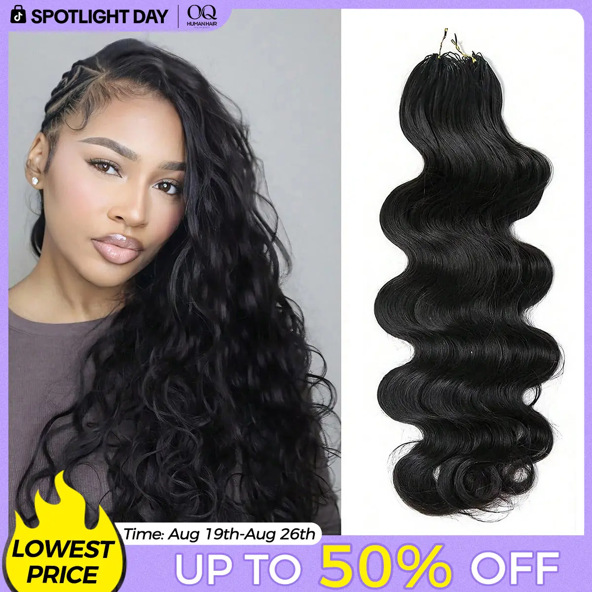 OQ HAIR Body Wave Feather Crochet Human Hair Extensions Miracle Knots Pre-Separated Crochet Braid Hair Extensions Human Hair Natural Color 50g/Pack #SohoChic #TikTokShopBackToSchool