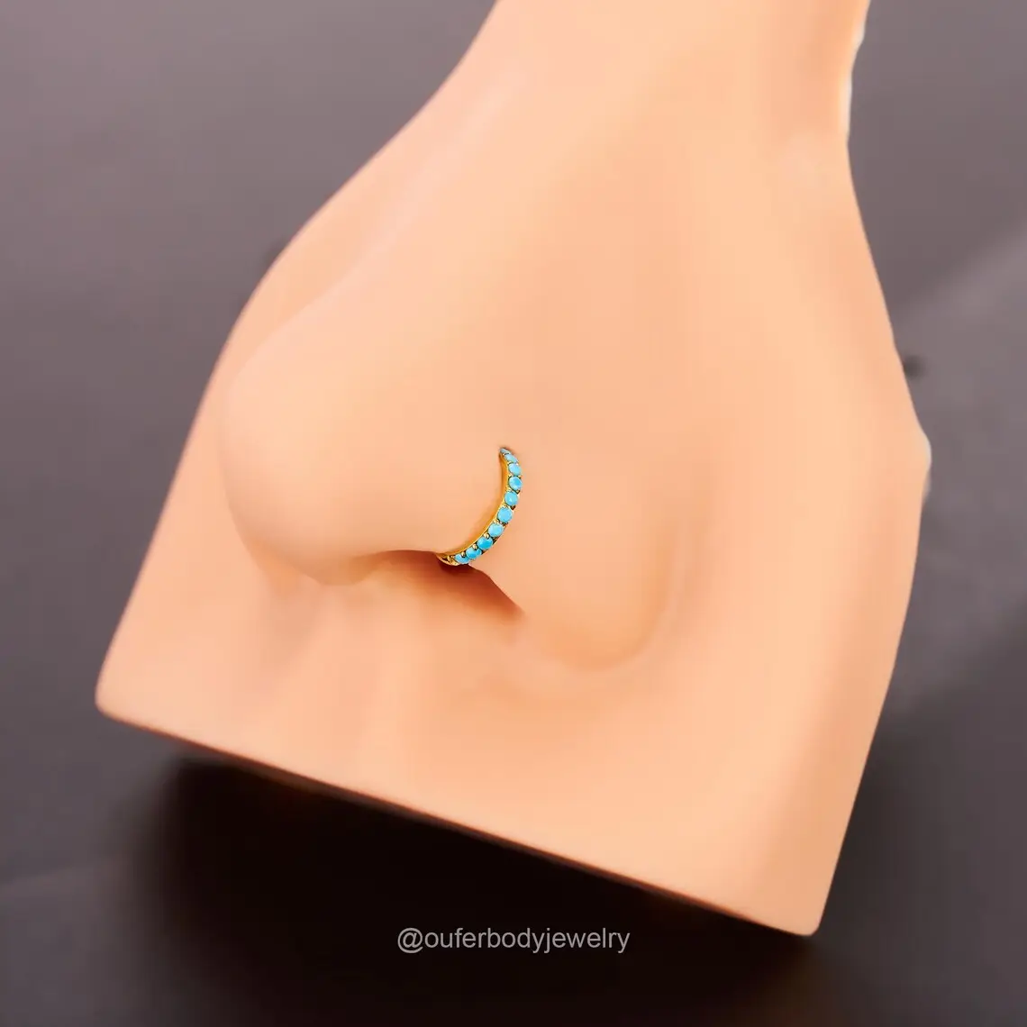 Oufer 20G Turquoise Hinged Segment Nose Ring - 316L Stainless Steel