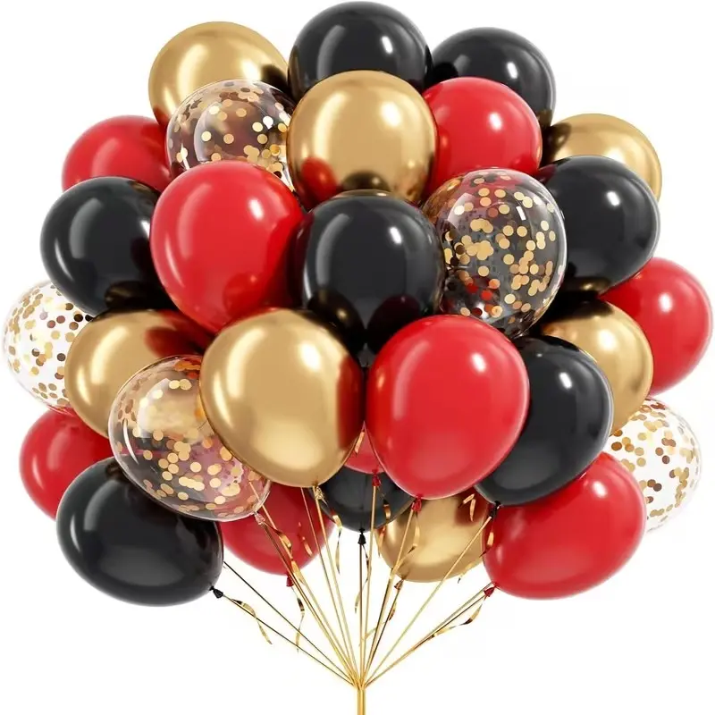 60pcs Red Black and Golden Confetti Balloons | 10/12inch Emulsion Balloons for Birthday, Anniversary, Wedding, Bridal Shower, Party Decorations Balloon Party Supplies