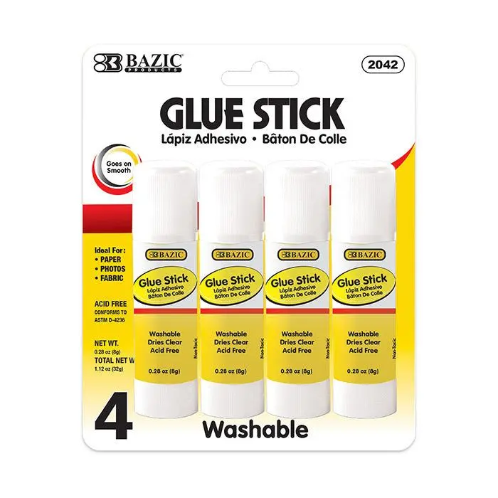 BAZIC 0.28 oz (8g) Glue Stick (4/Pack)