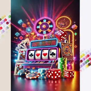 1 set of DIY diamond painting kit, 5D diamond art set, DIY decoration casino elements diamond painting kit with full round diamonds, mosaic, diamond art, DIY art home decoration, suitable for Christmas.