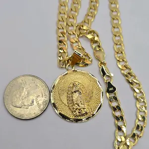 VIRGIN MARY round  beautiful necklace fashion style Cuban link style GOLD-PLATED