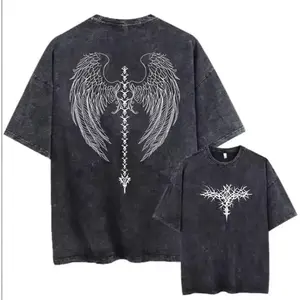 Men's Y2K Acid Wash Gothic Graphic T-Shirts Skull Print Vintage Oversized Washed Tees Grunge Clothes