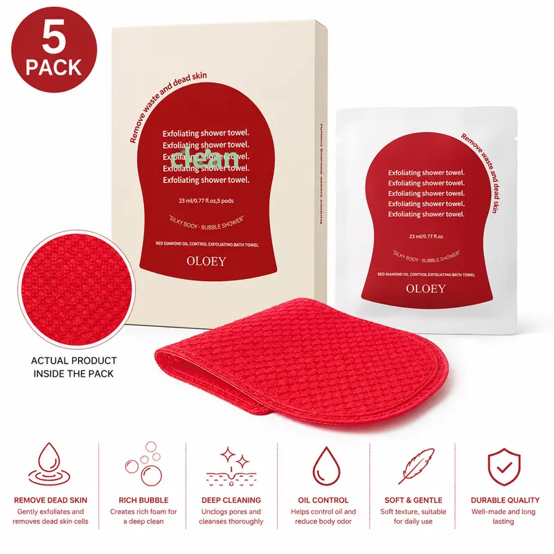 OLOEY Disposable Exfoliating Bath Towel (15-Pack) - Single-Use Body Scrubber, Rich Foam, Personal Care Bathing Accessories for Smooth Fresh Skin, Refreshing, Oil Infusion, Scrub Gently