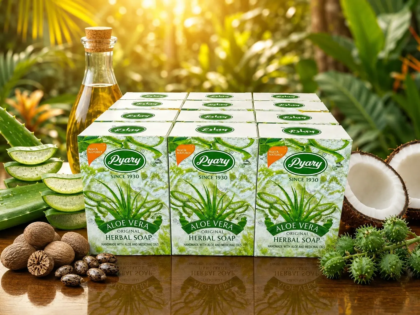 Pyary Aloe Vera Herbal Soap – Handmade Refreshing Face & Body Cleansing Bars, 12 Pack, 75g Each