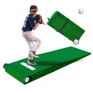 CRAG Softball Pitching Mat, Softball Pitching Mound, Foldable, Portable, Non-Slip, Fade-Resistant Rubber Softball Pitching Training Aid, Pitching Practice Mat Suitable for Pitchers, Indoor and Outdoor Pitching Practice, Green.