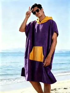 Men's Oversized Surf Poncho, Absorbent Hooded Changing Towel for Surfing, Beach, Swimming, Pool