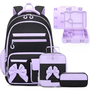 SIMILOVE Girls' Backpack & Kids Bento Box Set - Insulated Lunch Bag, Cutlery, Pencil Case, 6 Leak-Proof Compartments, Removable Tray for School Picnics (Party Gift for Girls)