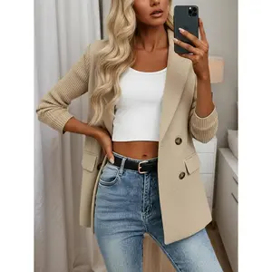 Mina Self Women's Fitted Long Sleeve Wool Blazer Clothes - 2026 Winter Double-Breasted, Business Casual Work Jackets with Pockets for Ladies