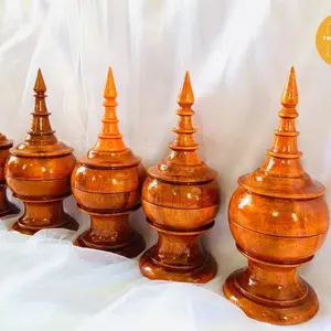 Burmese Wooden Toothpick Holder Hsun - Ok, Traditional Food Holder with Stand & Cover for Monks, Small Collectible Souvenir - Bottles, Organiser