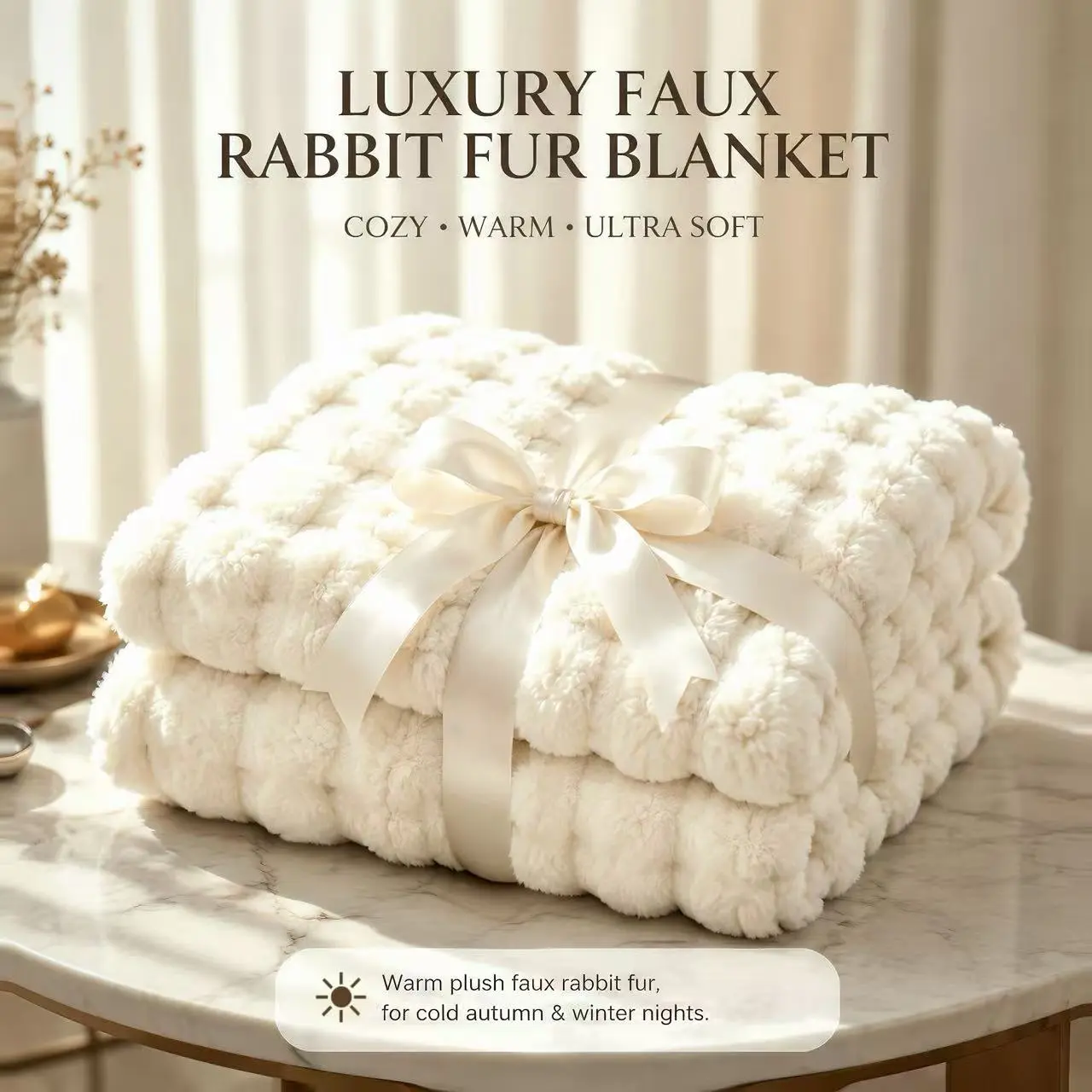 【Summer Sale Deals】Faux Rabbit Fur Queen Size Blanket -  Bed Blanket，Anxiety Relief Blanket ，Soft Fluffy Cozy Decorative Throw，Weighted Faux Fur Blanket ， Living Room & Bedroom, Heavy Furry Luxury Blanket Ideal as Gift，Insomnia Relief tiktokshopsp