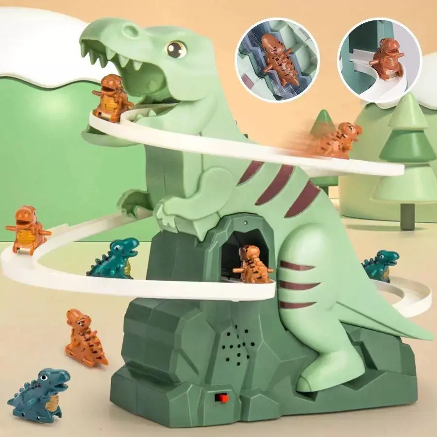 Dinosaur Climbing Stairs Track Car, Early Education Puzzle Assembly Fun Electric Slide Track Toy Car for Kids, Action Figure Set, Educational Toys for Children