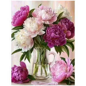 Fresh Glass Vase With Colorful Peonies Pink White Purple Flowers Art Painting Diamond Painting 5D DIY Diamond Painting Kit Full Drill Square Round Diamonds Stylish Embroidery Art Craft Home Wall Decor Unique Gift Handmade Decorative Painting Set