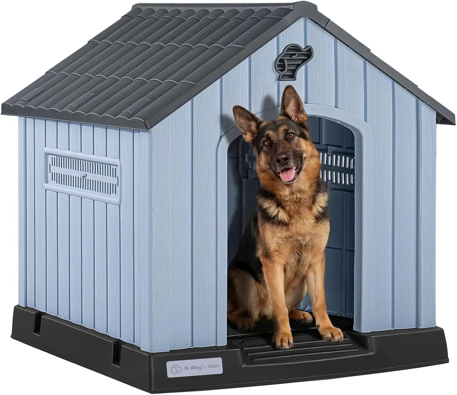 LEMBERI Durable Waterproof Plastic Dog House for Small to Large Sized Dogs, Indoor Outdoor Doghouse Puppy Shelter with Elevated Floor, Easy to Assemble