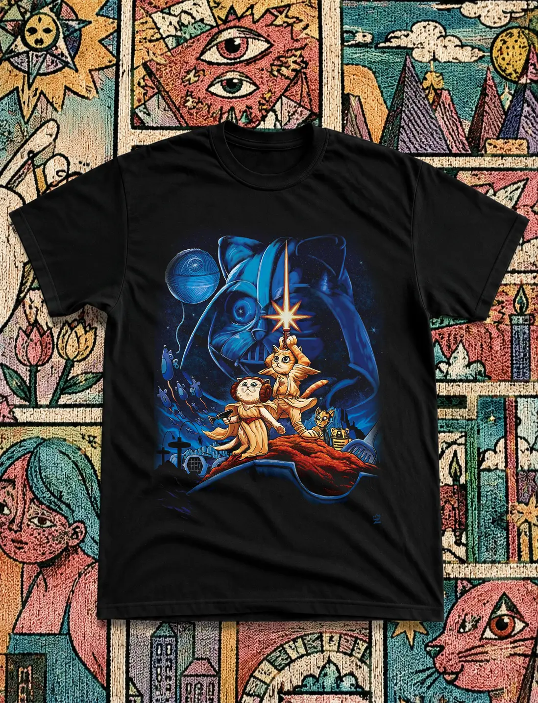 Funny Space Cat Graphic T-Shirt, Galaxy Cat Lover Tee, Retro Sci-Fi Cat Shirt, Vintage Cosmic Cat Tee, Unisex Graphic Shirt, Gift for Cat Lovers