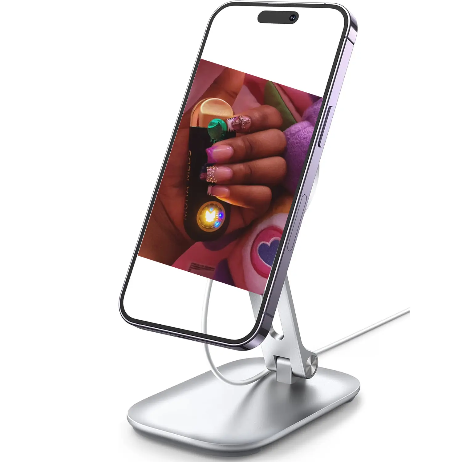 Muhha Meds Gen3th Aluminum Cell Phone Stand, Adjustable Desk Phone Holder for iPhone | Adjustable Viewing Angle, Stable Anti-Slip Base, Case Friendly for iPhone 17 16 15 14 Pro Max, Office Desk Essential Cellphone Smartphone Mount