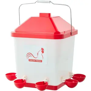 5 Gallon Automatic Chicken Waterer, 6 Water Ports, Automatic-Fill Water Cup, Automatic Gravity Waterer with Handle & Sealed Rubber Ring,  PP Material, No  Design, for Chicken