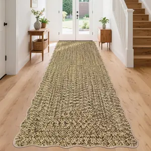 Garvee Imitation Braided Collection 2x8 Non-Slip Washable Kitchen Runners, Farmhouse Rustic Bordered Area Rugs, Soft Low Pile Indoor Carpets for Hallways, Entryways, Living Rooms