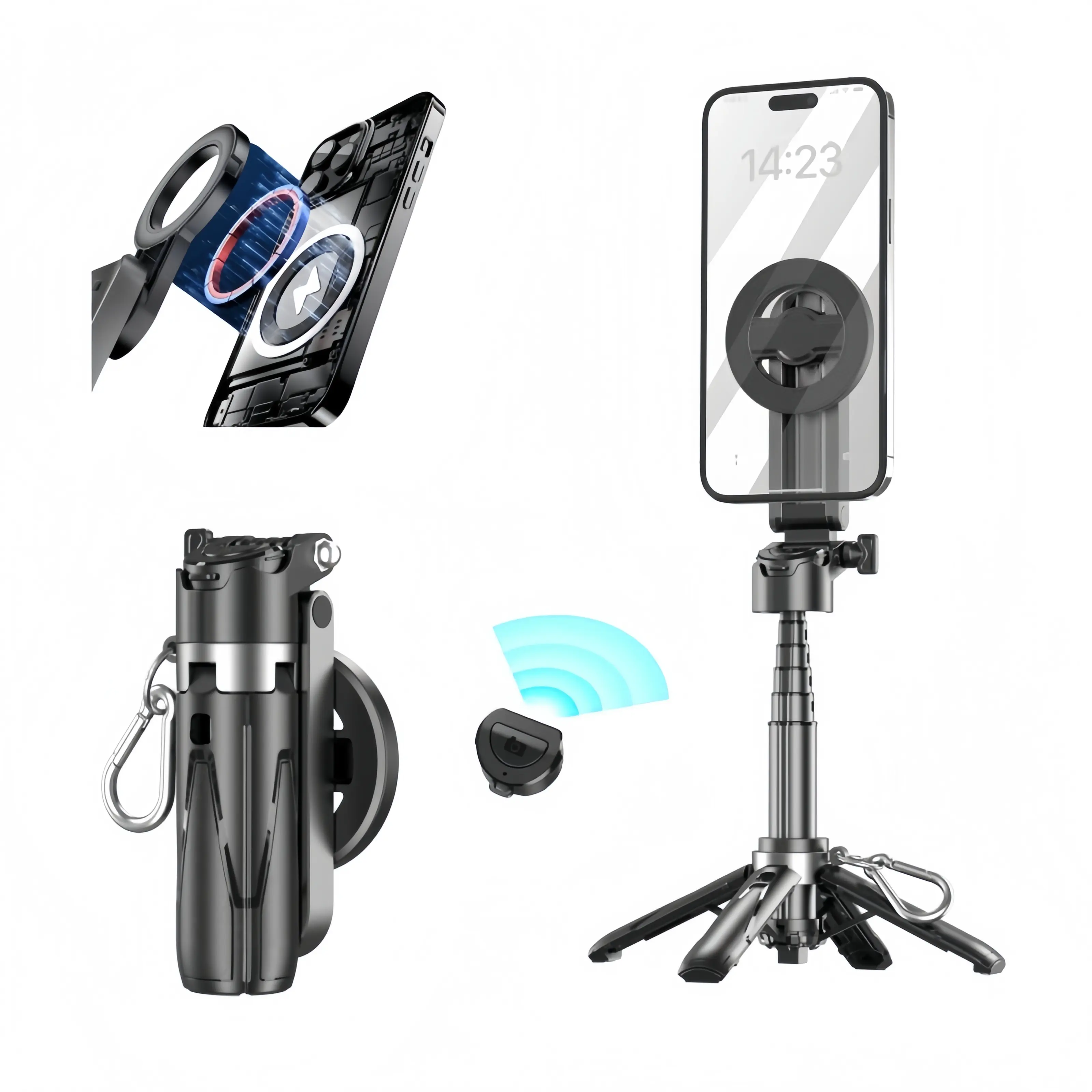 Foldable Multifunctional magnetic selfie stick phone tripod, can simulate camera photography, content creator tools, very suitable for travel