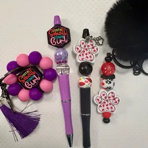Matching Beadable Pen and Keychain with Colorful Beads and Paw Print Charms for Stylish Accessories