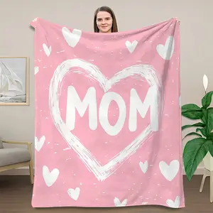 Mom Love Heart Pattern Soft Flannel Blanket-Pink with White Hearts, Lightweight All-Season CozyThrow for Naps,Office Home Decor-Perfect Mother'S Day Gift for Friends Family, Camping Blanket Heart Motif Blanket Machine Washable,Mothers Day Gift