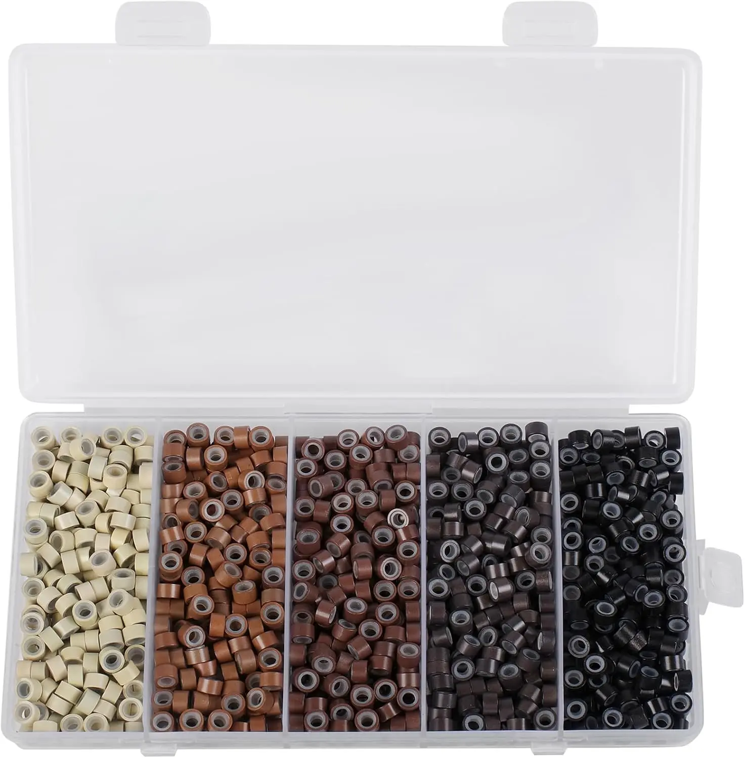 Halloween Fall Gift 1000PCS Silicone Hair Extensions Beads, 5mm Lined Micro Links Beads, 5Colors Rings Hair Extension Device Tool Kits - Professional Hair Styling Tools Accessory