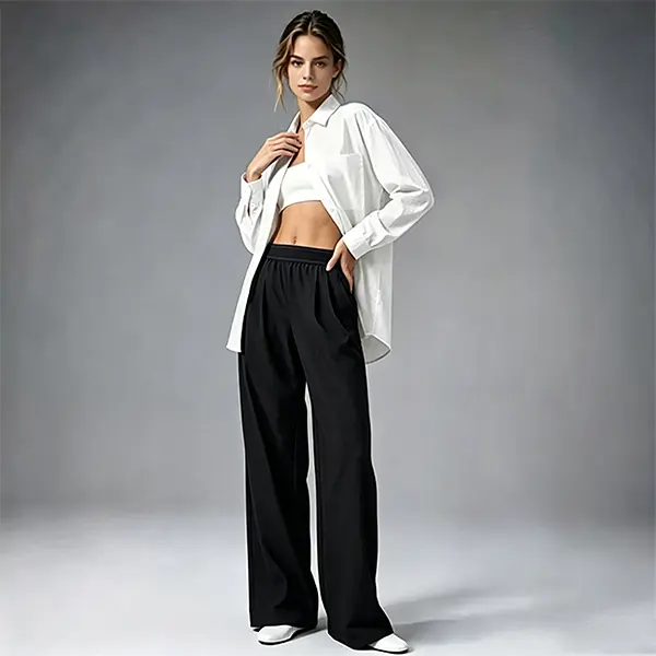 A10 straight-leg long pants for women, high-waisted, reflective logo, slimming magic pants, casual trousers, lightweight for spring and autumn All Season Trousers Casual Fabric Pants