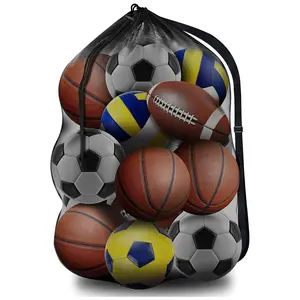 Extra Large Sports Ball Bag Mesh 600D Polyester & Nylon Heavy Duty 30"x40" Adjustable Strap for Soccer Football Volleyball Swimming Gear